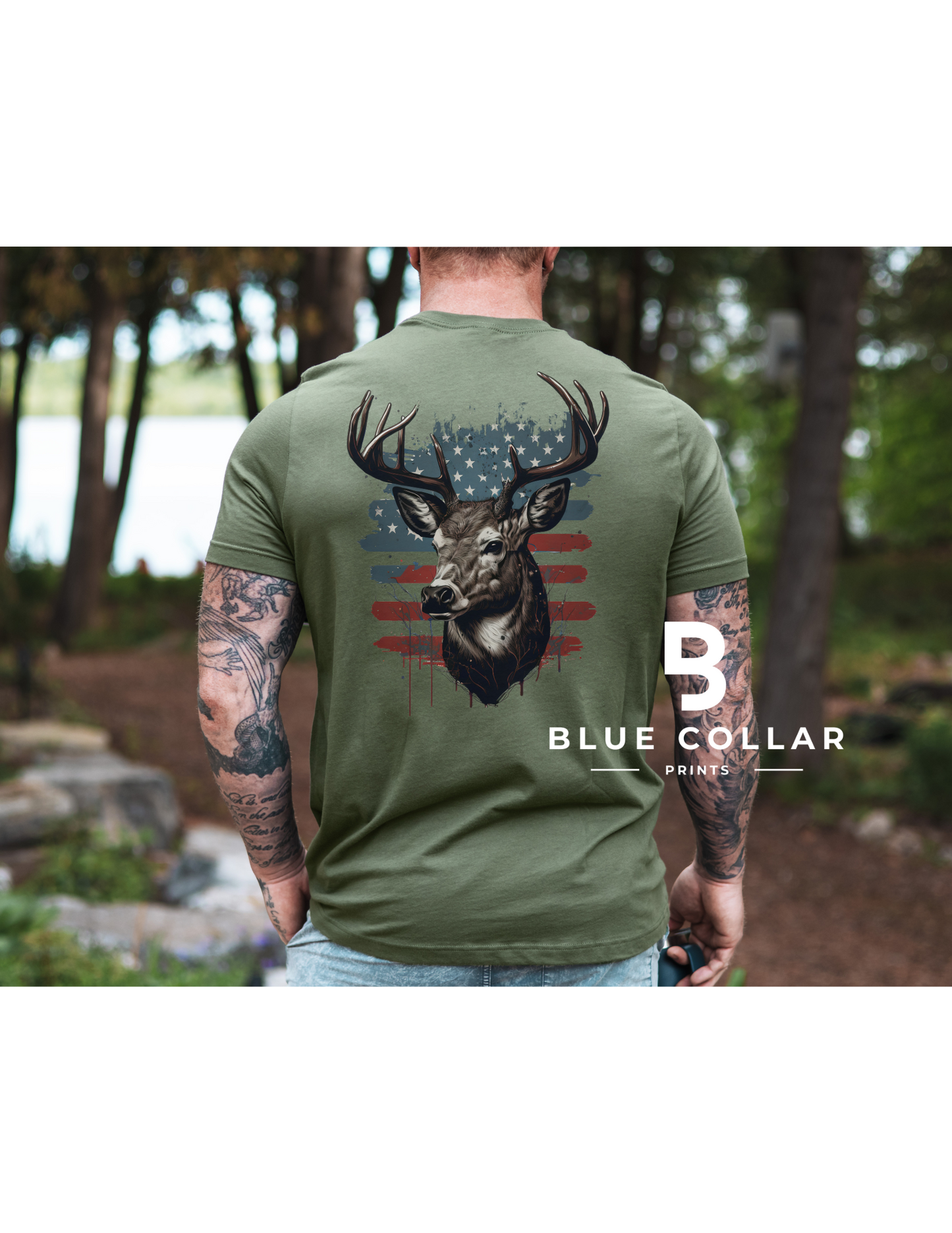 Hunting American Flag Deer Hoodie OR T-Shirt