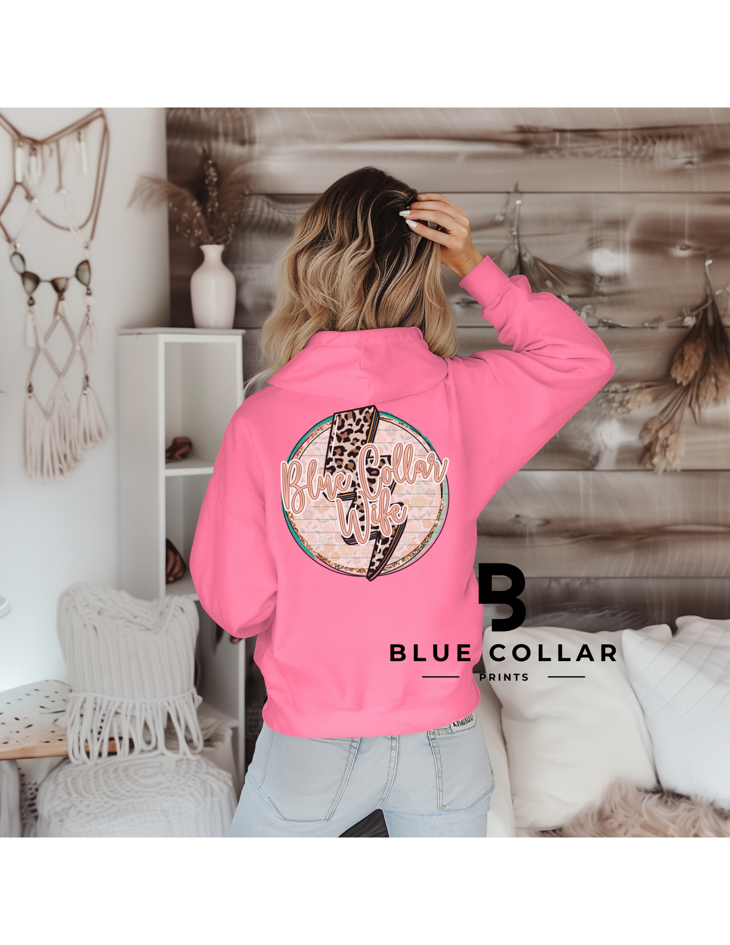 Blue Collar Wife - Leopard Print Bolt Hoodie OR T-Shirt