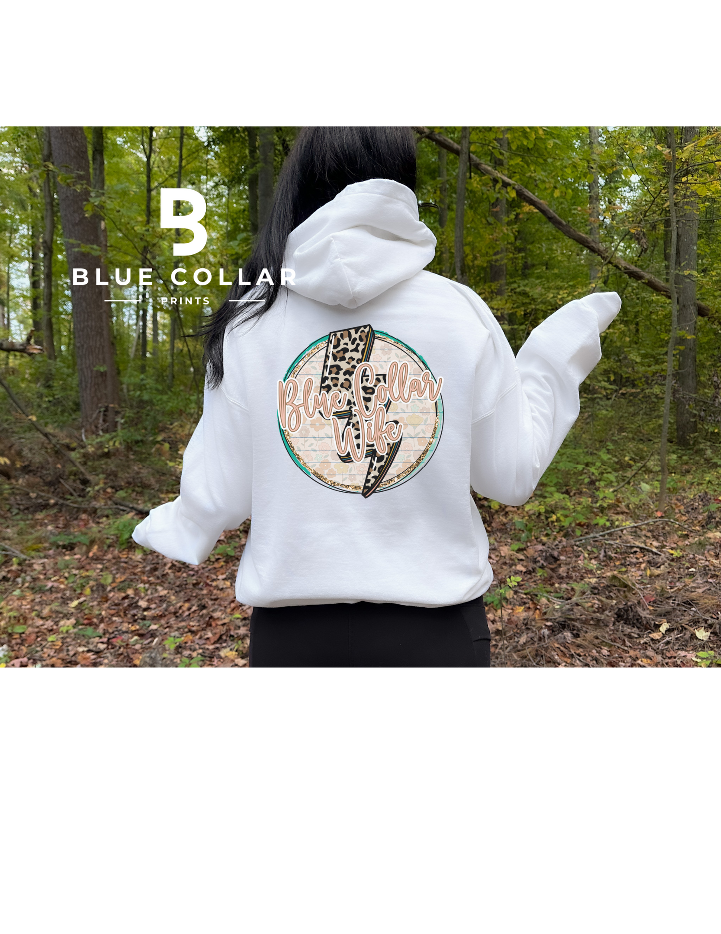 Blue Collar Wife - Leopard Print Bolt Hoodie OR T-Shirt