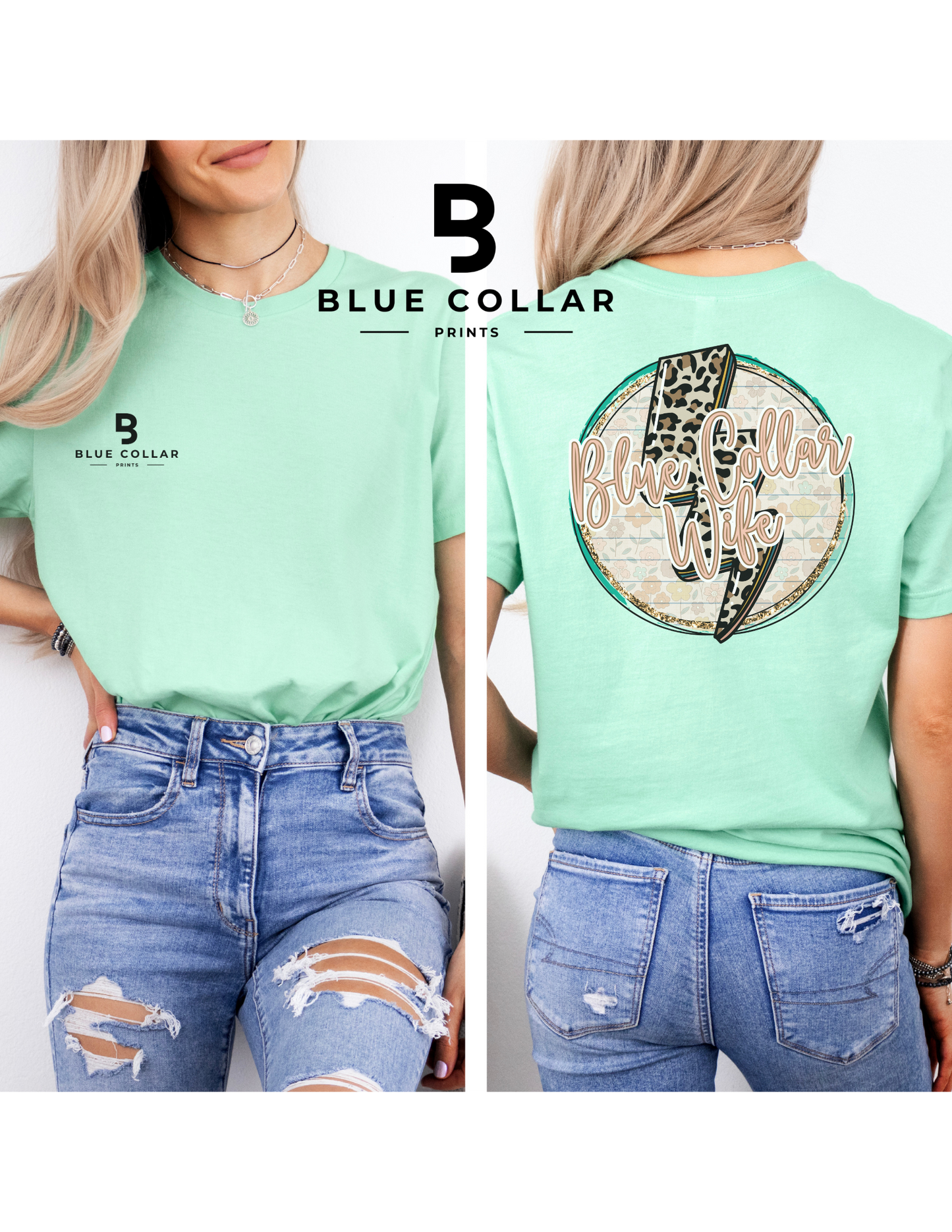 Blue Collar Wife - Leopard Print Bolt Hoodie OR T-Shirt