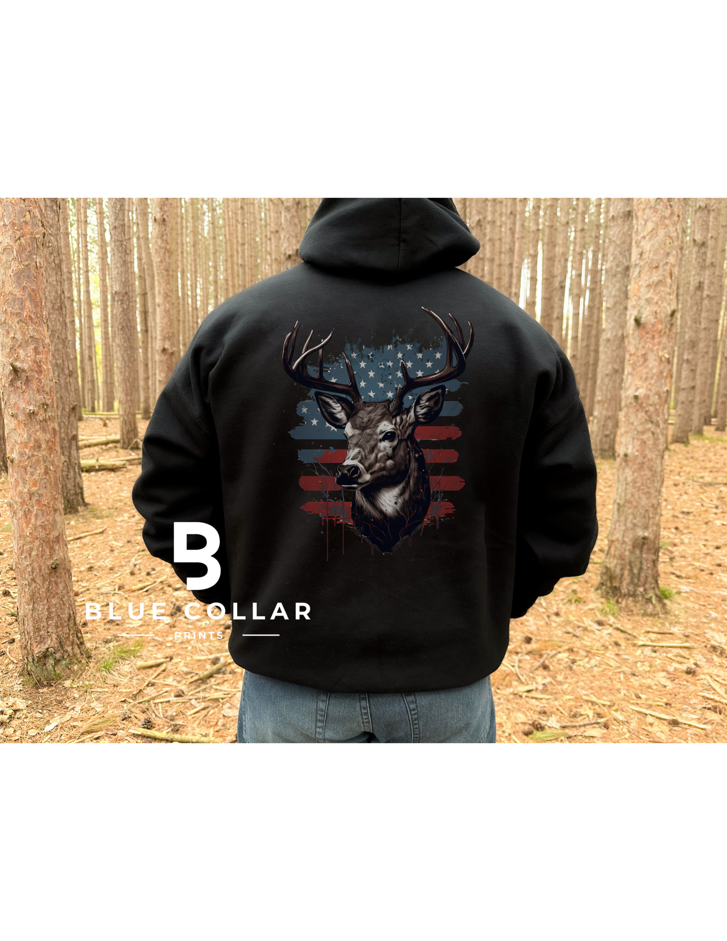 Hunting American Flag Deer Hoodie OR T-Shirt