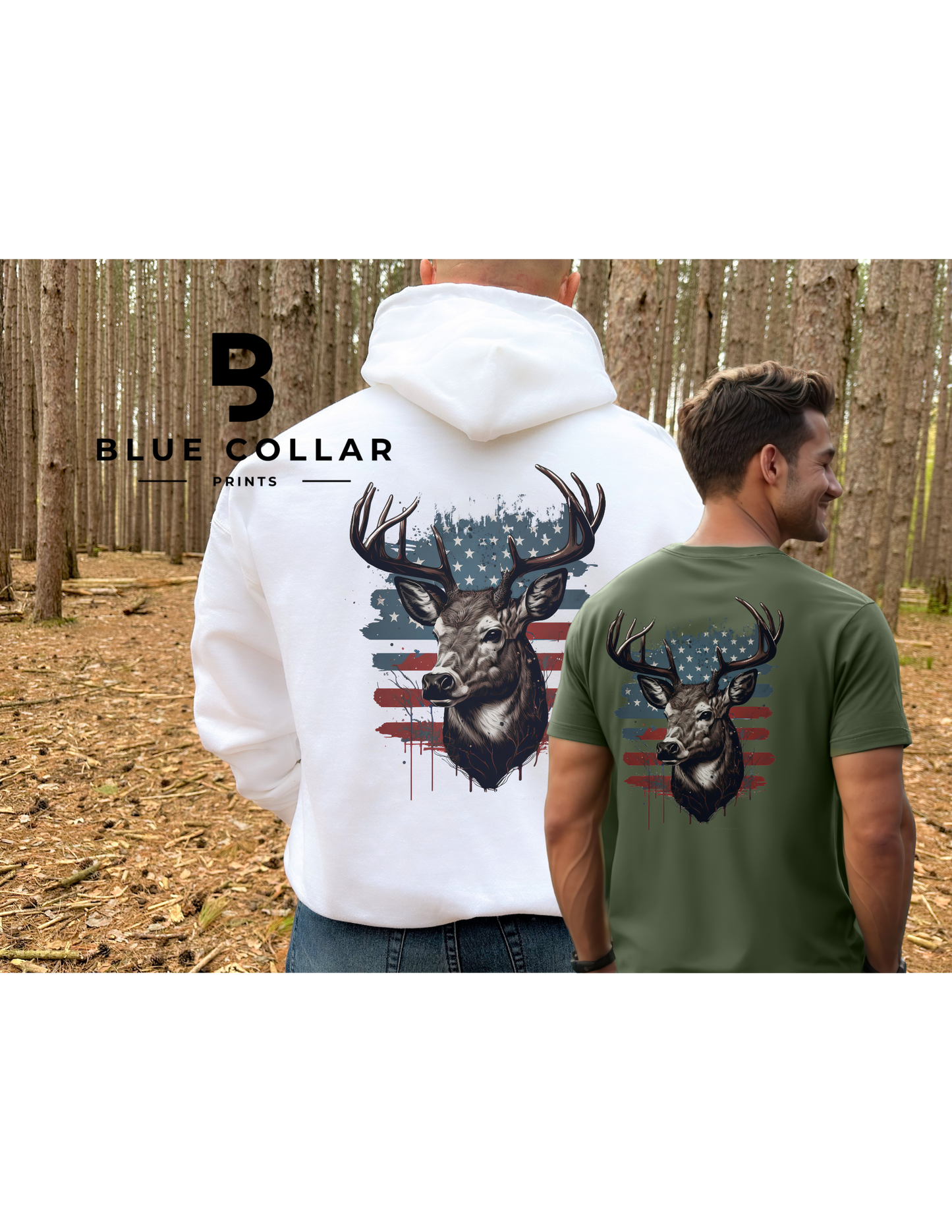Hunting American Flag Deer Hoodie OR T-Shirt