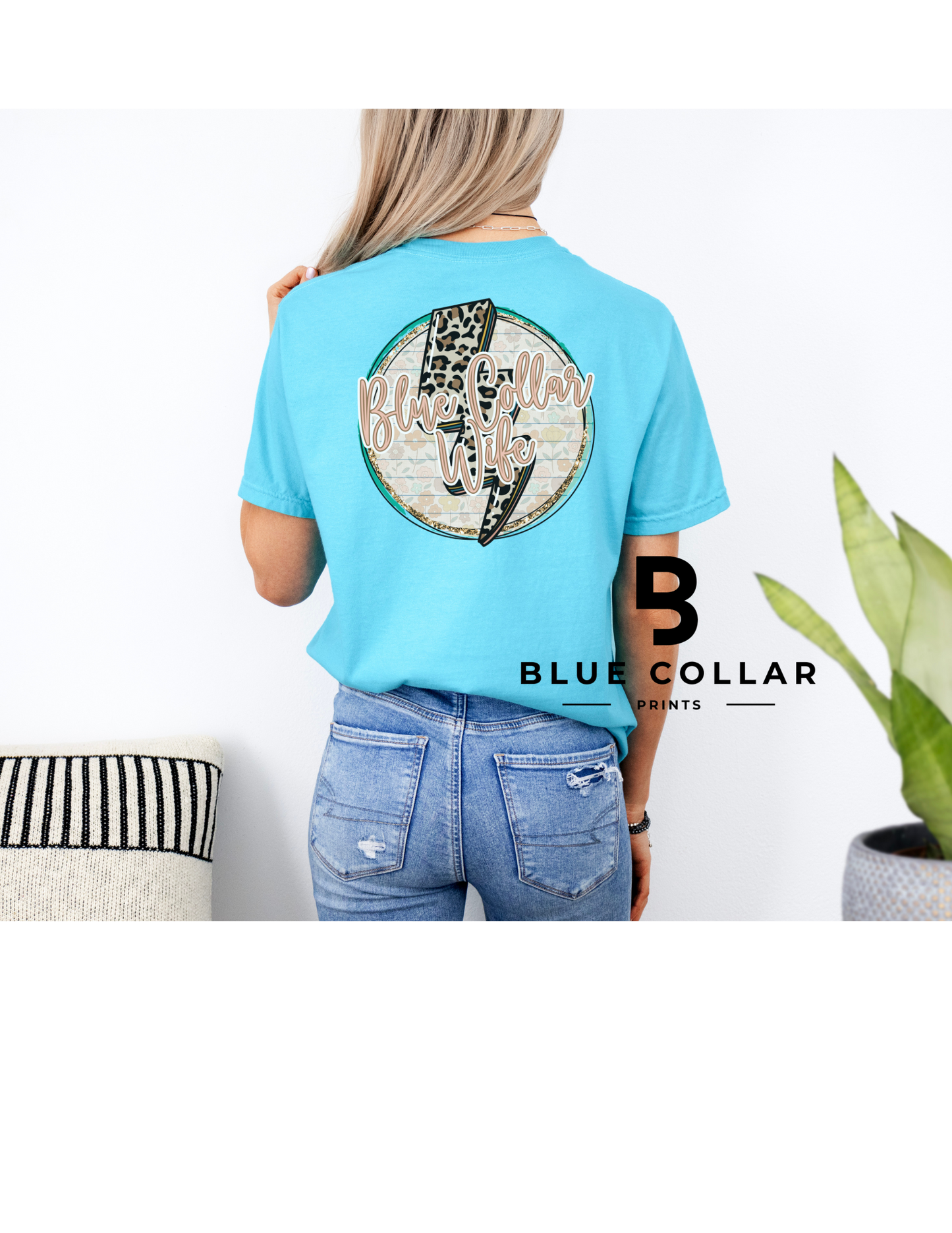 Blue Collar Wife - Leopard Print Bolt Hoodie OR T-Shirt