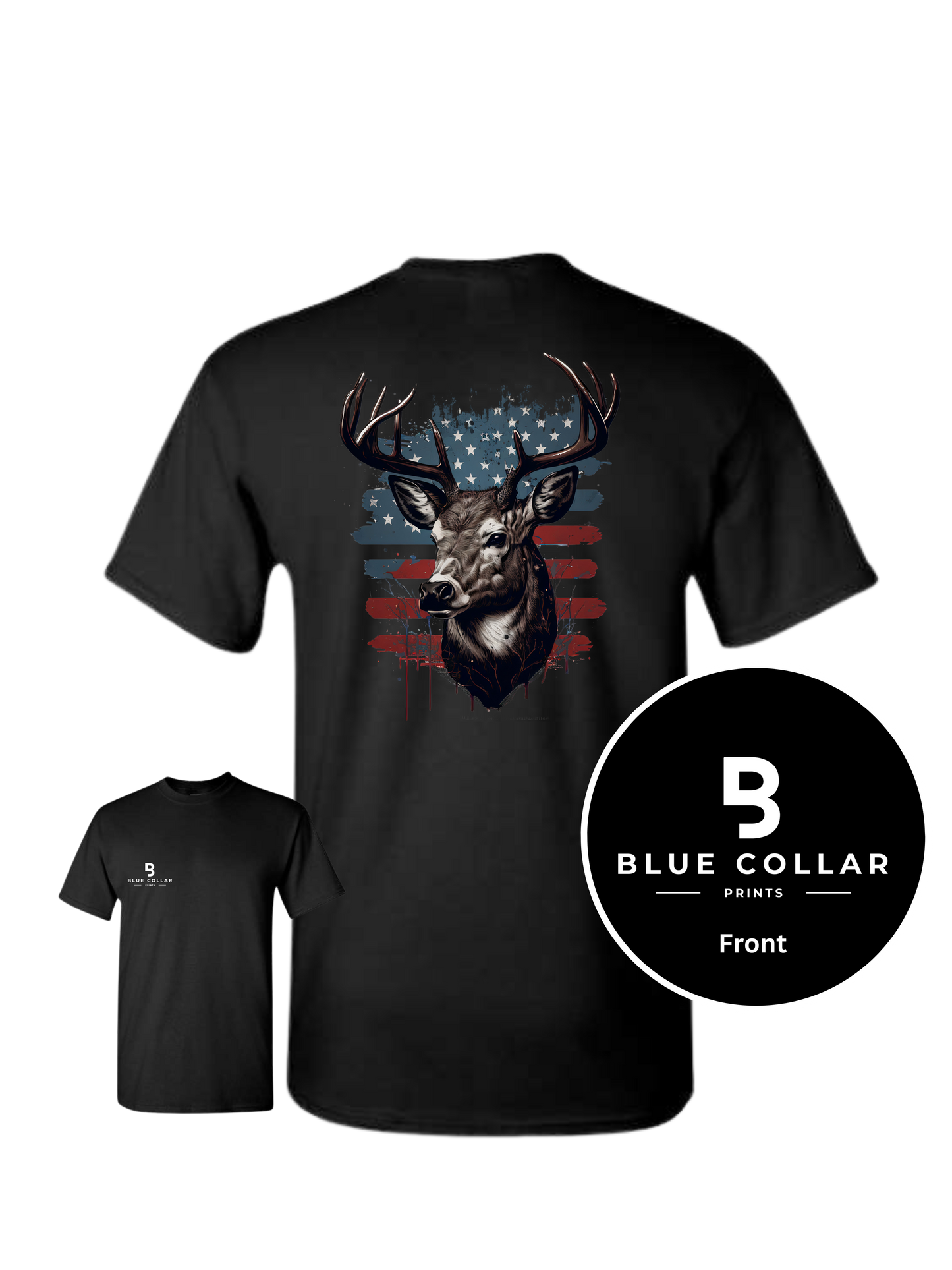 #1062-American Flag-Deer Hunting Short Sleeve T-Shirt