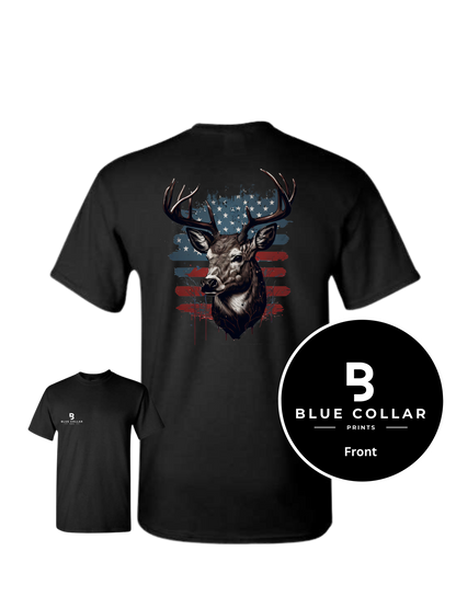 #1062-American Flag-Deer Hunting Short Sleeve T-Shirt