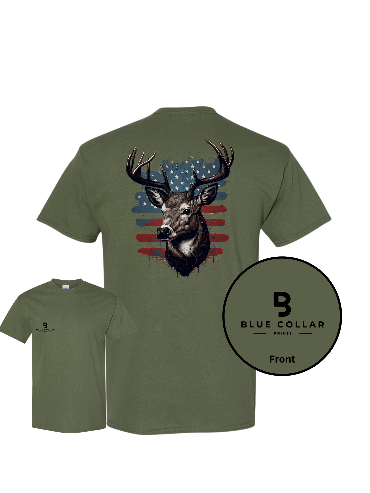 #1062-American Flag-Deer Hunting Short Sleeve T-Shirt