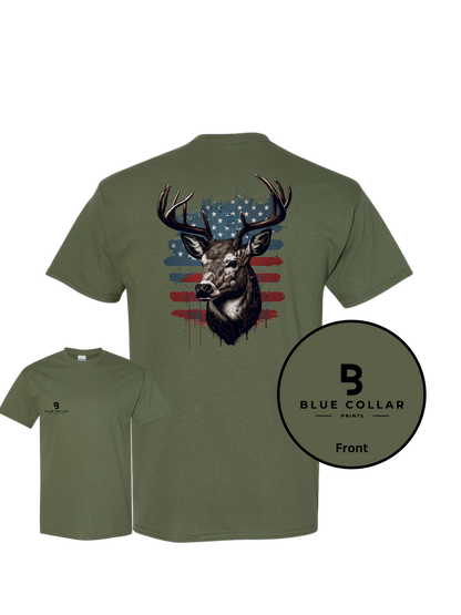 #1062-American Flag-Deer Hunting Short Sleeve T-Shirt