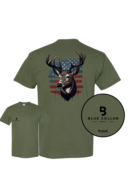 #1062-American Flag-Deer Hunting Short Sleeve T-Shirt
