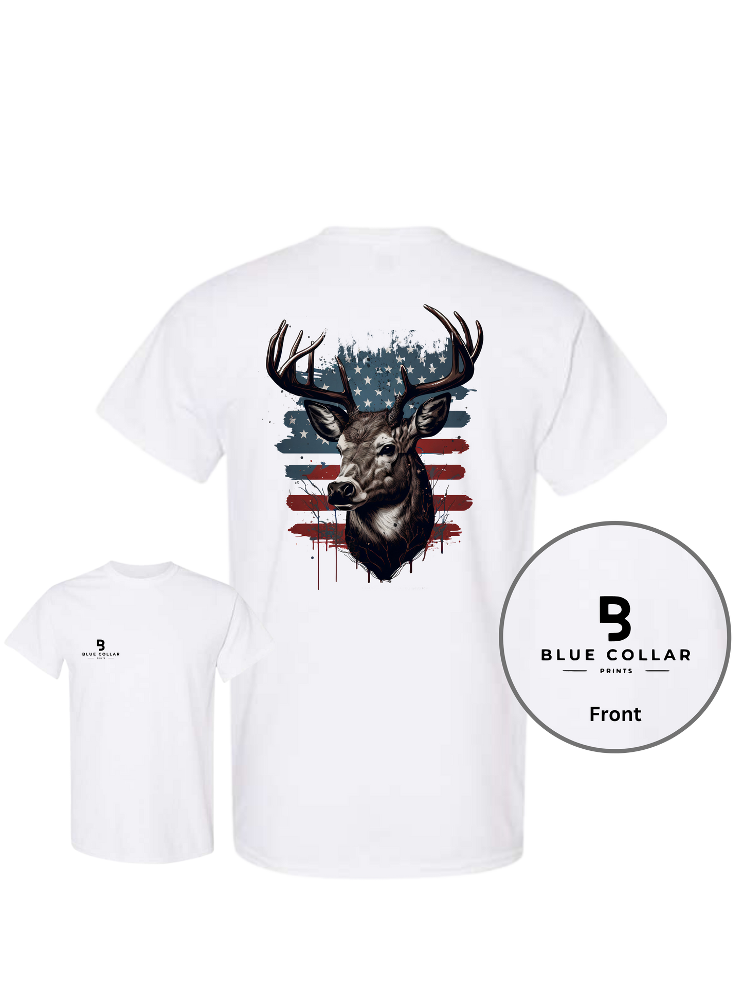 #1062-American Flag-Deer Hunting Short Sleeve T-Shirt