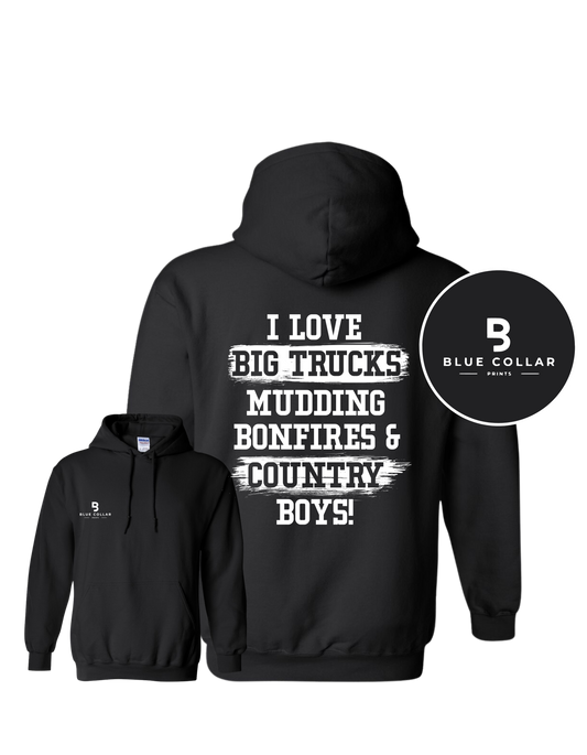#1084-I Love Big Trucks and Country BOYS Sweatshirt Hoodie