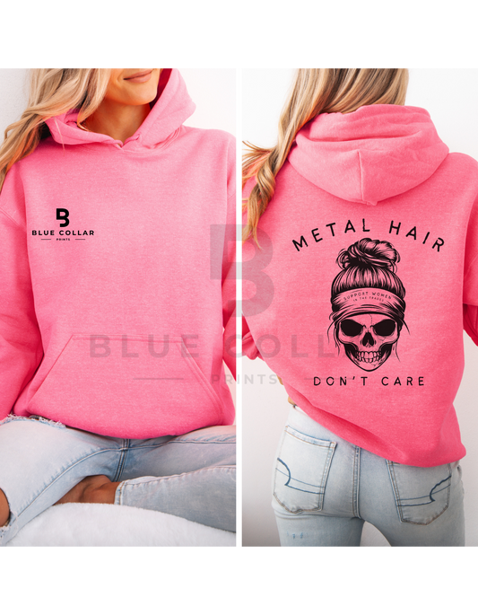 *CLEARANCE*-SAFETY PINK-SMALL-Metal Hair Don't Care HOODIE