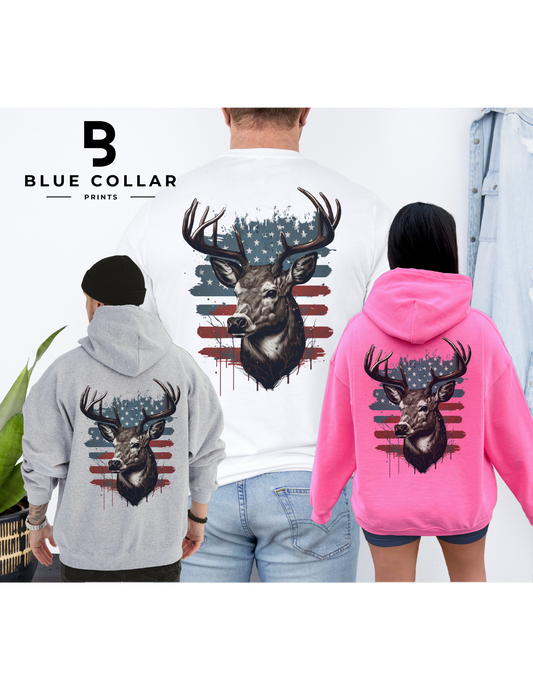 Hunting American Flag Deer Hoodie OR T-Shirt