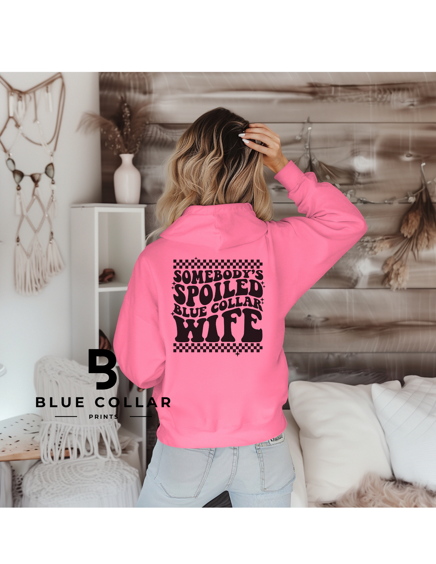 Somebody's Spoiled Blue Collar Wife- Checkered Hoodie OR T-Shirt