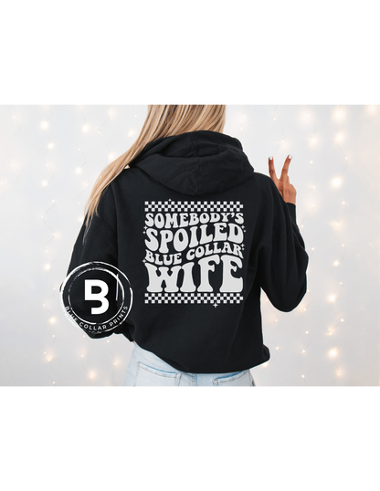 Somebody's Spoiled Blue Collar Wife- Checkered Hoodie OR T-Shirt