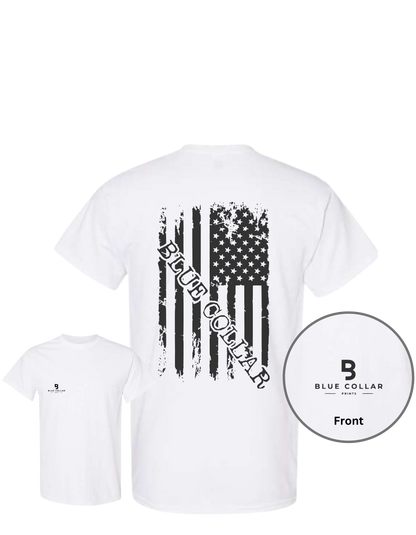 #1012-American Flag Blue Collar Short Sleeve T-Shirt